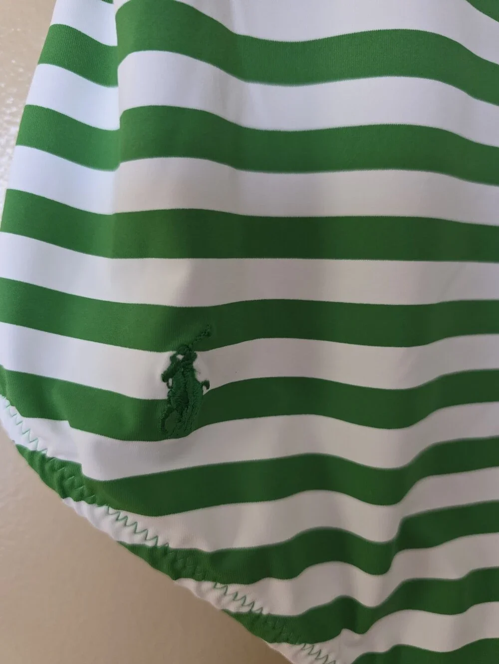 Polo Ralph Lauren Green White Stripe  Swimsuit L Pony Preppy Coastal Old Money